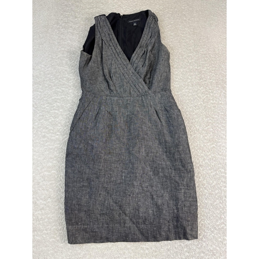 Banana Republic Dress Womens 6โ Gray Linen Sheath Sleeveless V Neck Work Career